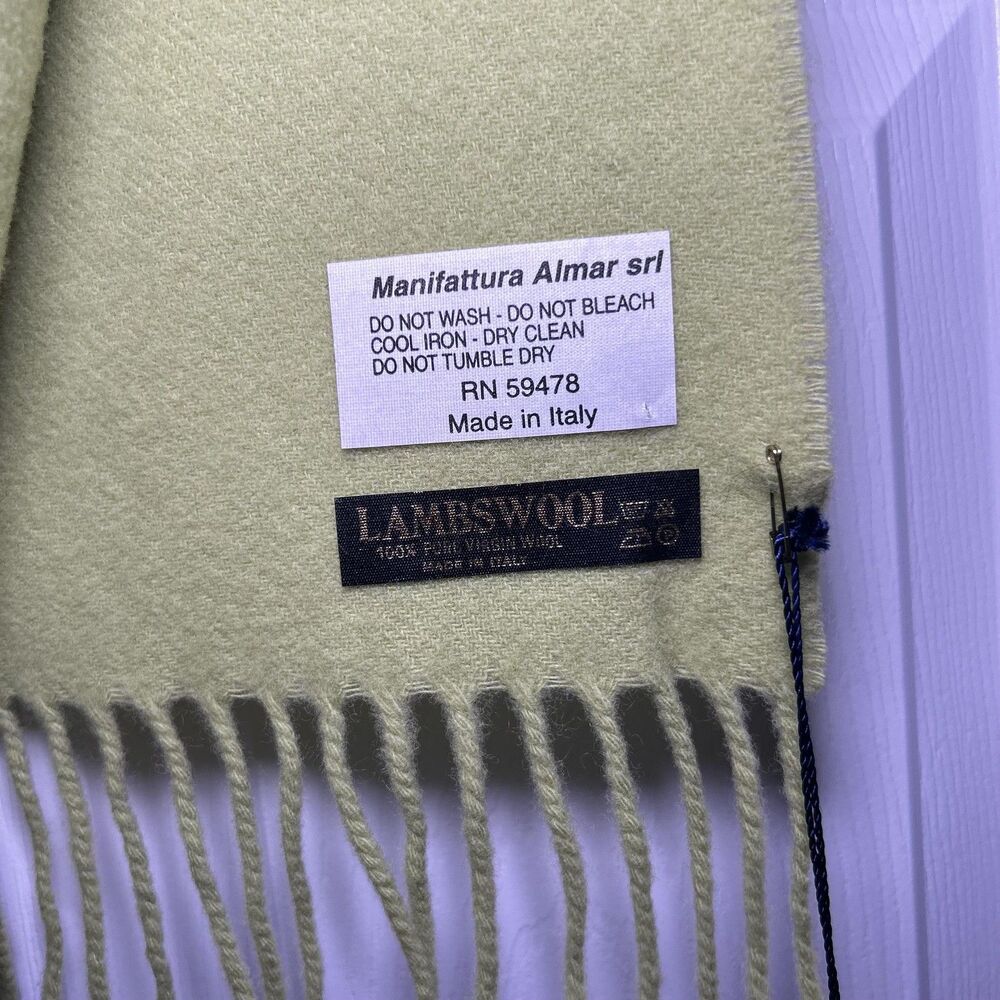 Manifattura Almar Scarf Women's One Size Green Lambswool Fringe Made Italy - Picture 6 of 11